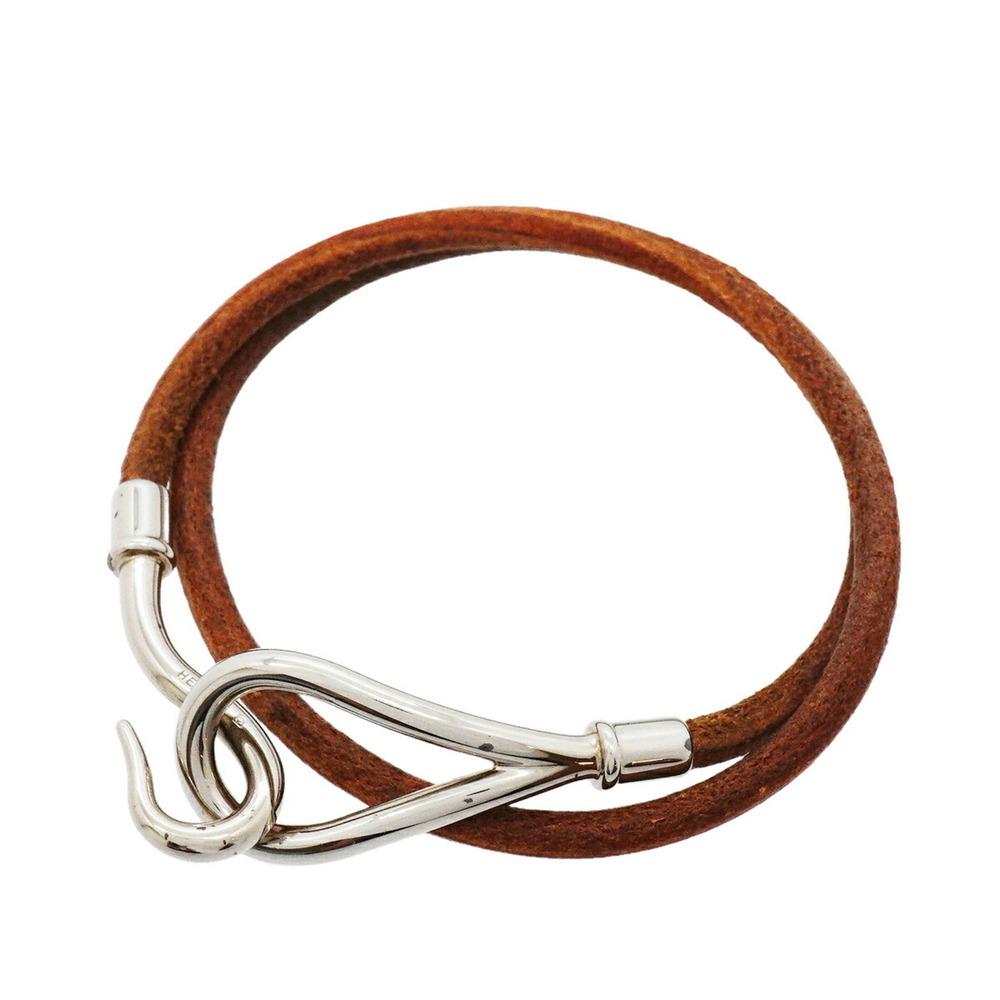 HERMES Silver Leather Charm Bracelet